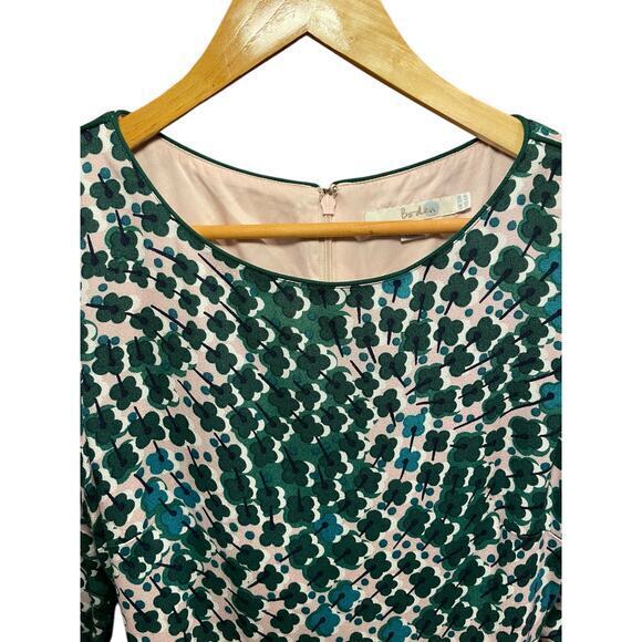 Boden Floral Kelly Green & Pink Four Leaf Clover Sheath Belted Tie Dress US 6R - Picture 5 of 16
